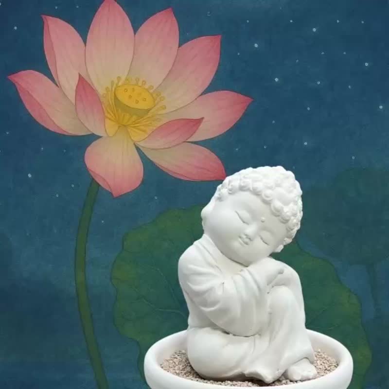 净念吉祥小佛之大觉小盘套组 圭藻香氛扩香盘 禅风静心摆件 - 香薰/精油/线香 - 水泥 白色