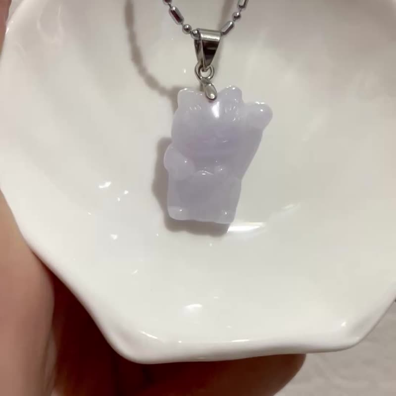 雾紫之境 福运小猫【薰衣草紫罗兰缅甸玉招财猫项链】一物一拍 - 项链 - 水晶 多色