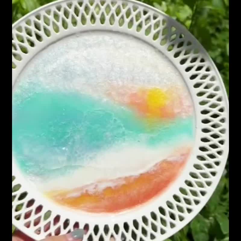 【现货】治愈夕阳的海 陶瓷碟环氧树脂艺术 - 摆饰 - 树脂 