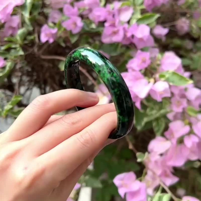 天然翡翠 缅甸 A玉 玉镯 • 干青翡翠福镯 - 手链/手环 - 玉石 黑色