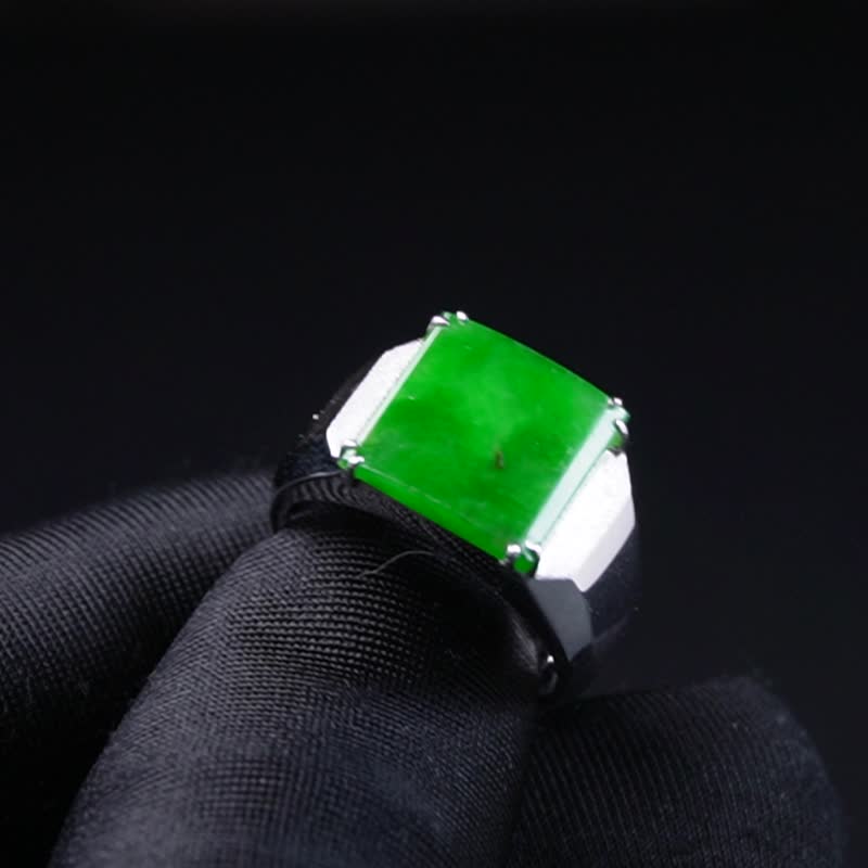 冰种正阳绿翡翠马鞍戒指 18K 金钻石 | 天然缅甸玉翡翠 A 货 | 送礼 - 戒指 - 玉石 绿色