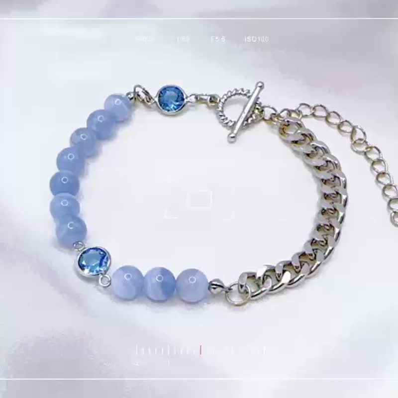 Doris朵莉丝女神~波光系列蓝纹玛瑙水晶手链~定制化  生日 - 手链/手环 - 玉石 蓝色