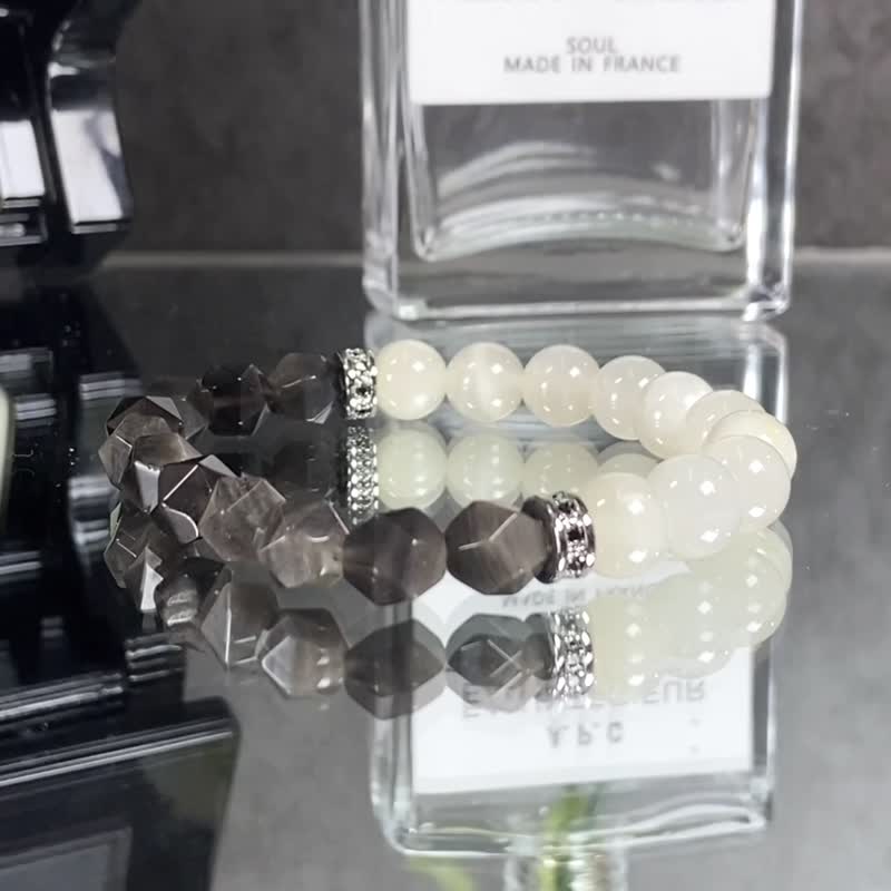 Black or White | 月光石 银曜石 | 和平的价值观 | 女士水晶手链 - 手链/手环 - 水晶 白色