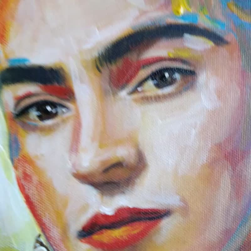 Frida Kahlo portrait. Pop art portrait. Oil painting in pop art style. - 墙贴/壁贴 - 棉．麻 红色