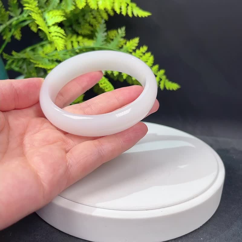 金丝玉手镯62MM 羊脂级昆仑白玉手环 附证书 时尚隽雅 油润高性价 - 手链/手环 - 玉石 白色