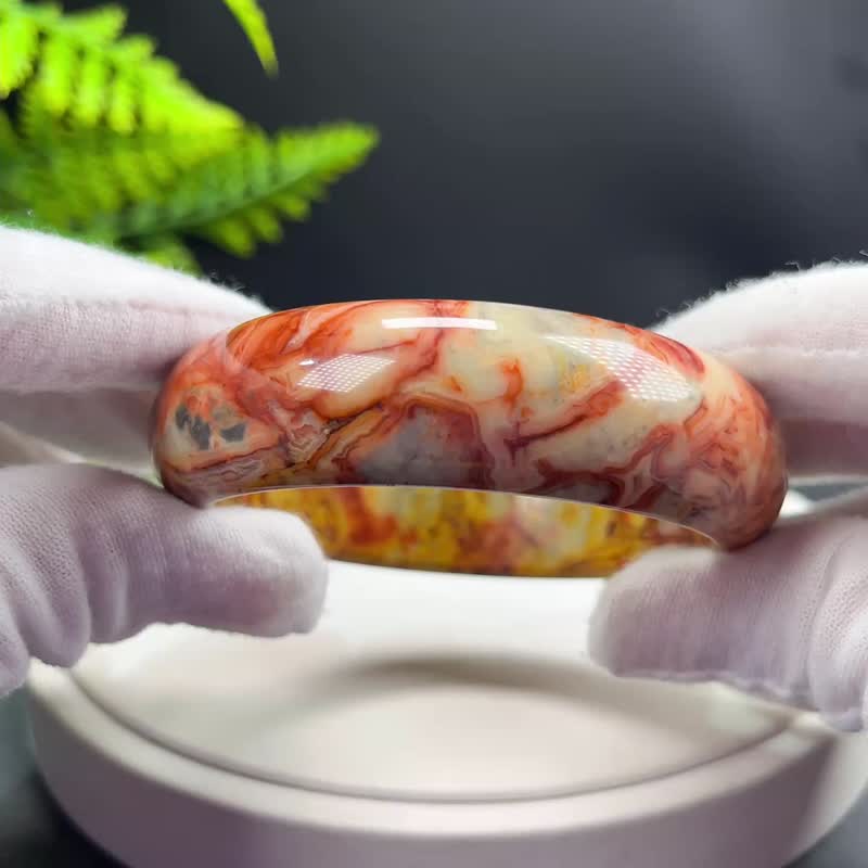 精美 墨西哥疯狂玛瑙手镯 58+MM 高瓷玉化多彩云状锦纹 灵性富足 - 手链/手环 - 半宝石 多色