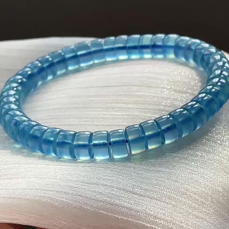 天然海蓝宝魔鬼蓝直切手链珠子  重18.3克 - 手链/手环 - 水晶 