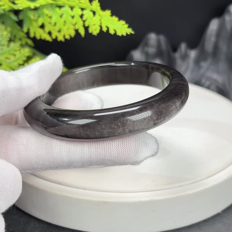 银曜石手镯 57MM 玉化双天眼 银色黑曜石手环 保佑平安 招财纳福 - 手链/手环 - 半宝石 银色