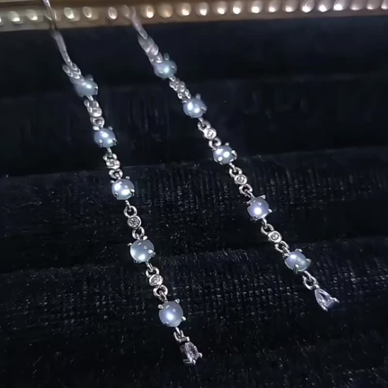 |欧美时尚蓝刚|冰玻淡蓝刚翡翠蛋面3mm纯银镀18k多颗耳环 - 耳环/耳夹 - 玉石 