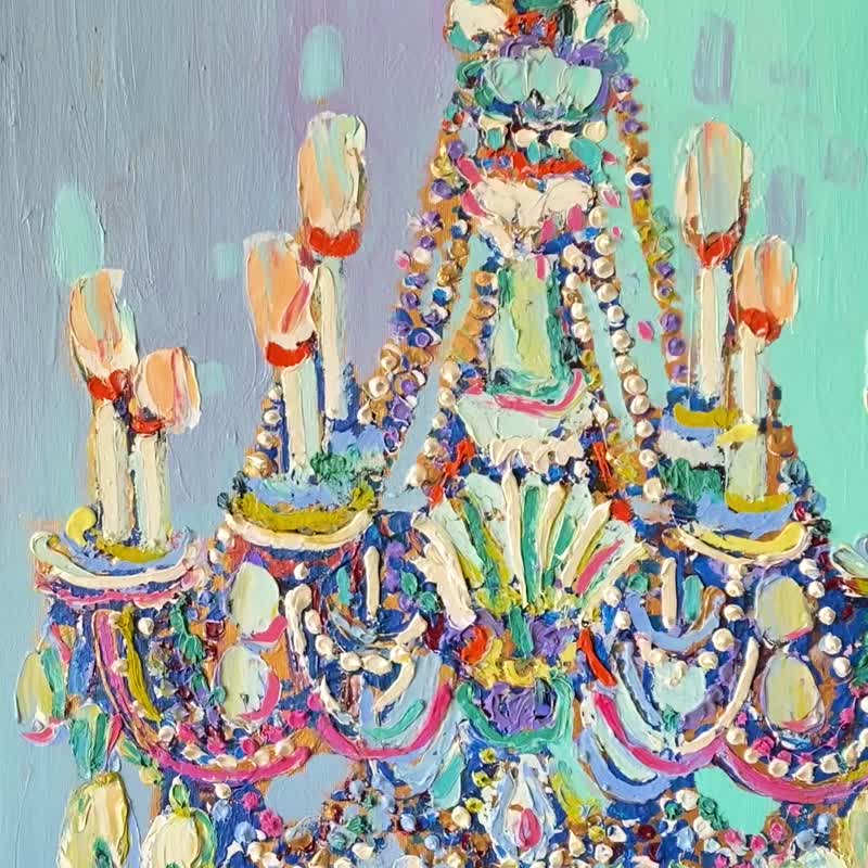 现代枝形吊灯 布面油画 抽象艺术 墙壁装饰 室内艺术 - 墙贴/壁贴 - 其他材质 粉红色