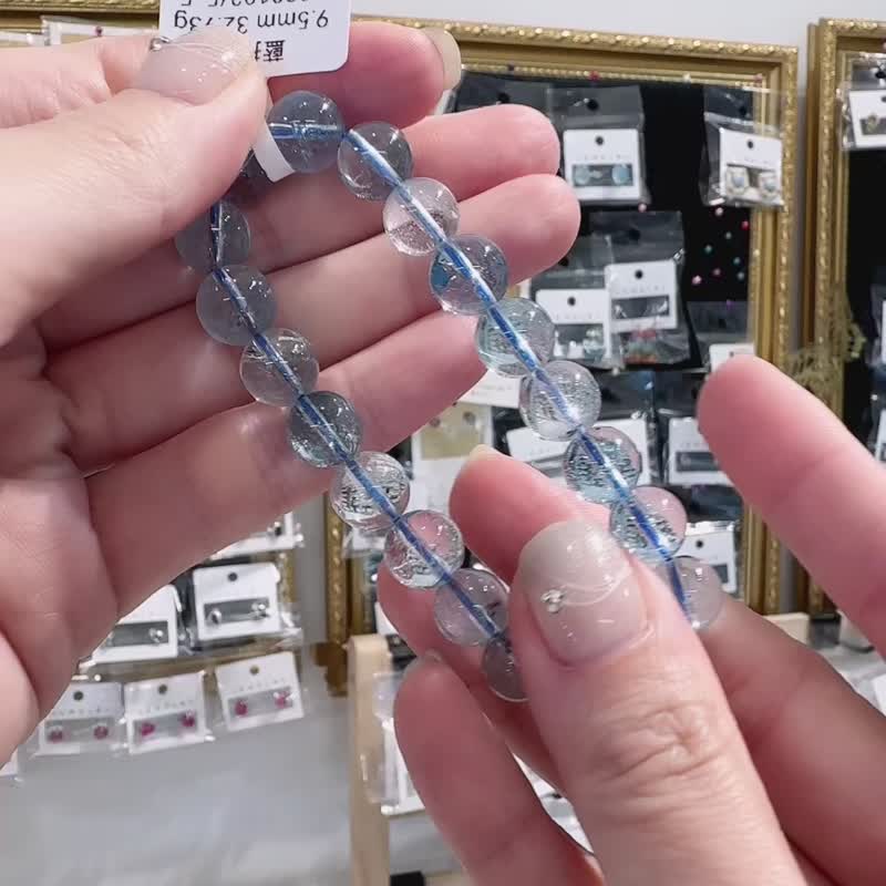 天然海蓝蓝托帕石水晶9.5mm手珠消除悲伤增加自信快乐吸引财富 - 手链/手环 - 水晶 蓝色
