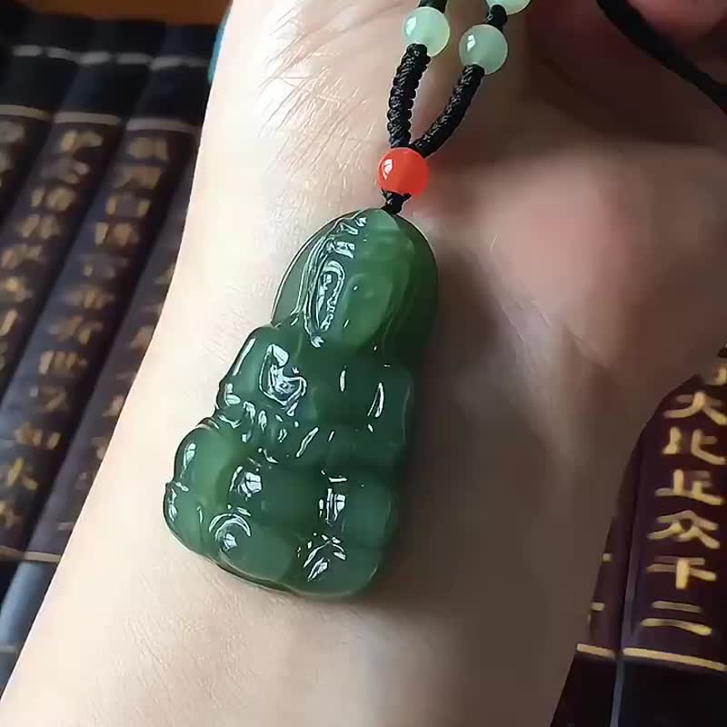 和田玉 晴水料精致 吊坠 精雕 观音菩萨 寓意 消灾解难 保平安 - 项链 - 水晶 