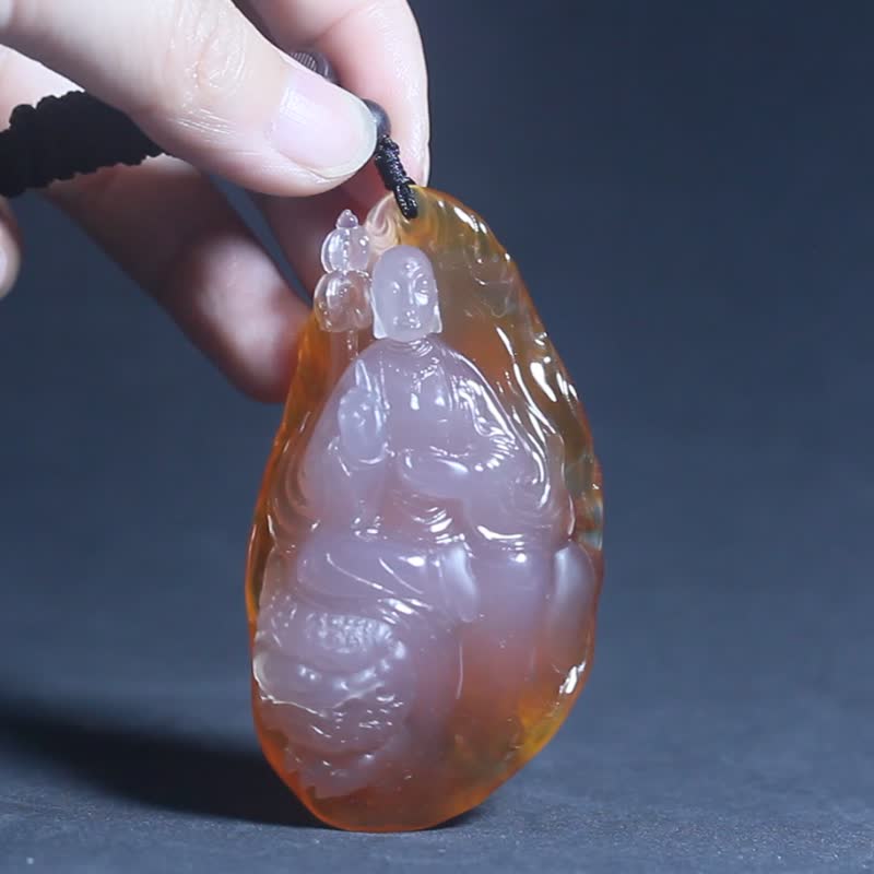 【地藏王菩萨】天然玛瑙 佛项链吊饰挂件|寓意着丰衣足食/平安 - 项链 - 玉石 红色