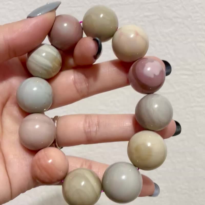 奶霜云朵系 蜜桃奶冻【果昔拉花汤圆大咪数阿拉善手串】一物一拍 - 手链/手环 - 水晶 多色