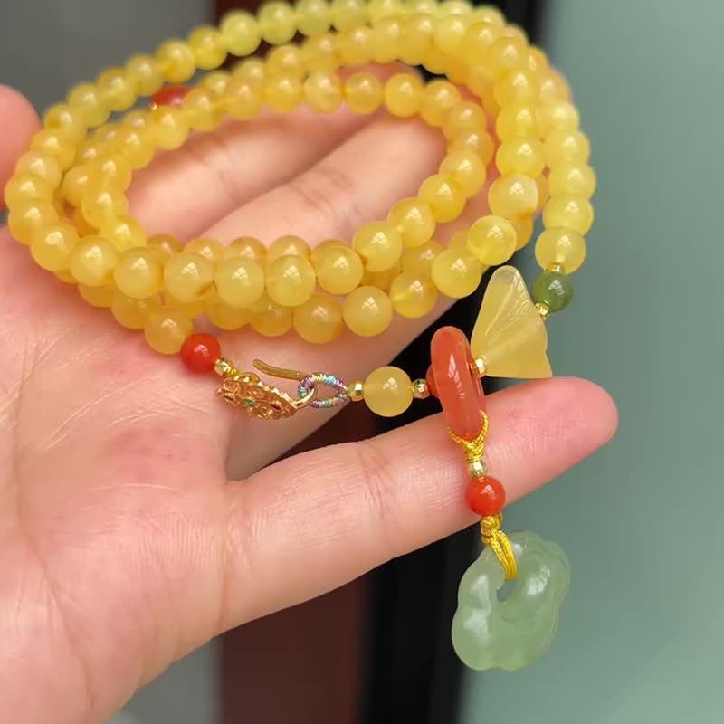 天然蜜蜡手链 绕手3圈 搭配天然蜜蜡三通 蜜蜡元宝 南红等 - 手链/手环 - 水晶 