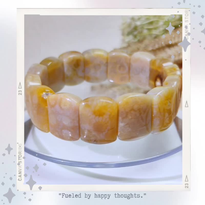 经典糖花 * 超冰透 天然 珊瑚玉 手排 手环定制化礼物 - 手链/手环 - 玉石 金色