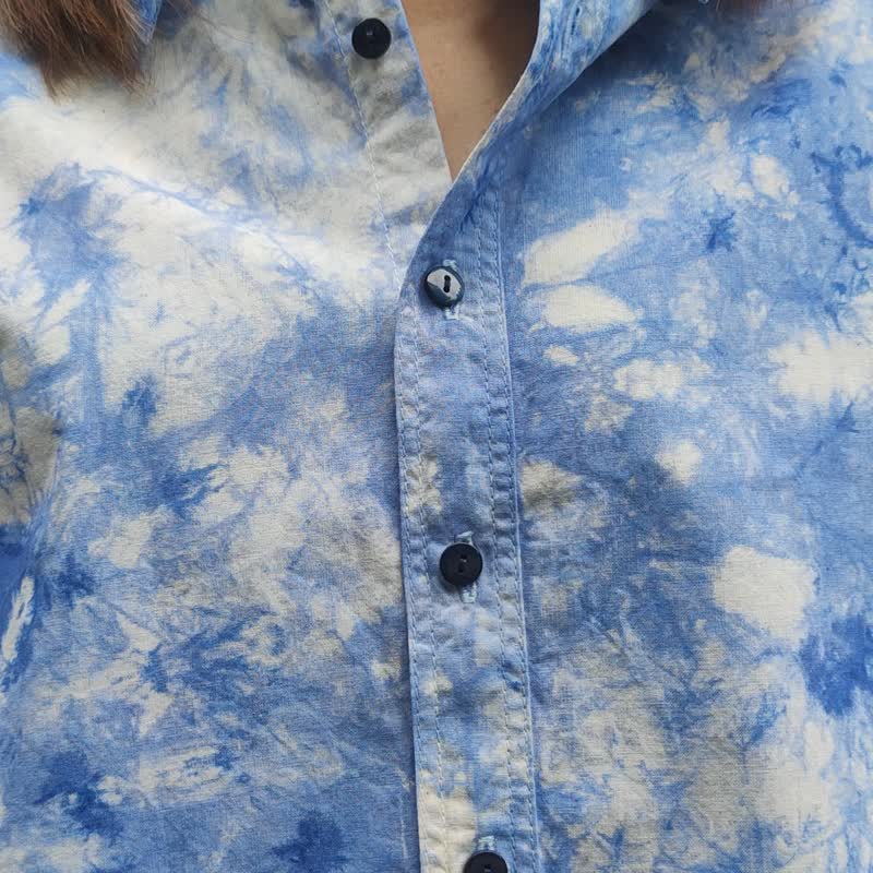 Jinda Shirt B - 简约靛蓝短袖背心 - 女装上衣 - 棉．麻 蓝色