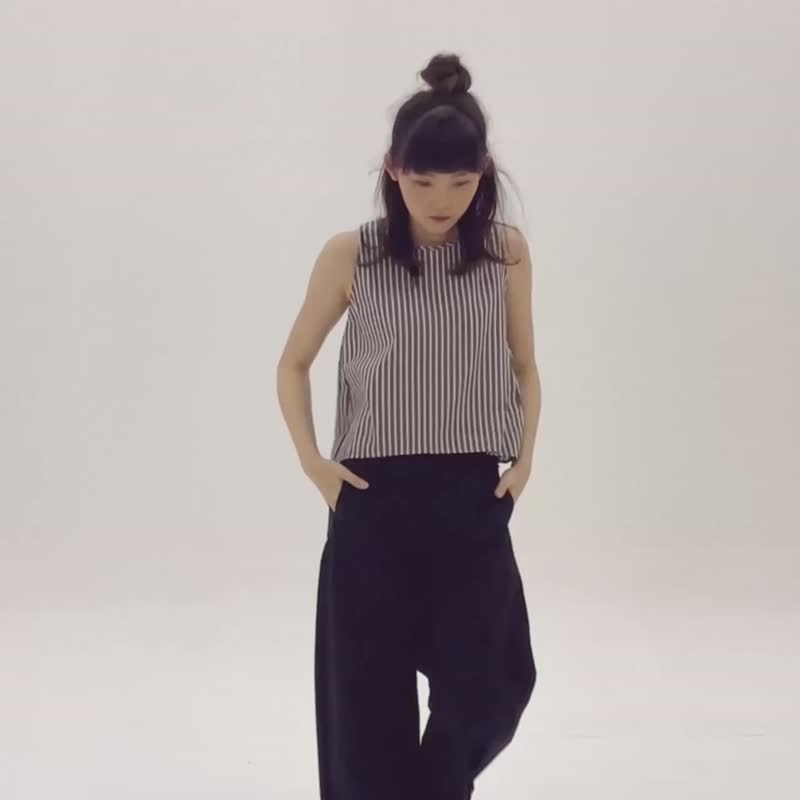 亚麻婴儿短版背心 - 条纹灰 - 女装上衣 - 亚麻 灰色