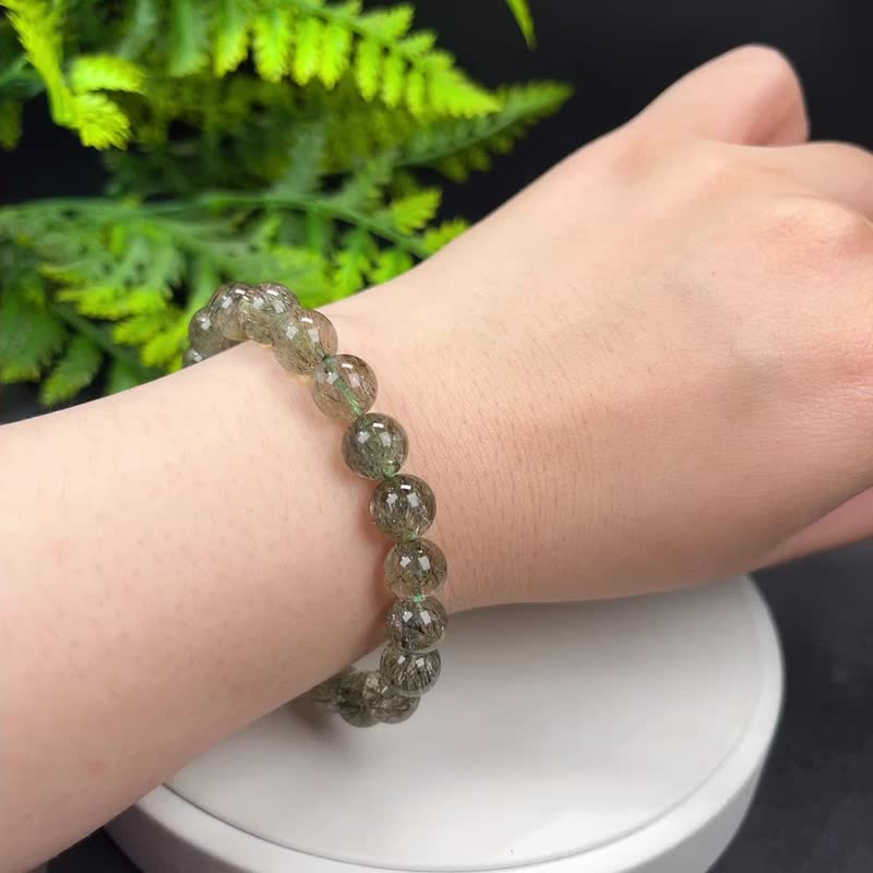 天然绿色碧玺发晶手串9mm冰透绿色发丝水晶女招财助运疗愈生辰石 - 手链/手环 - 水晶 绿色