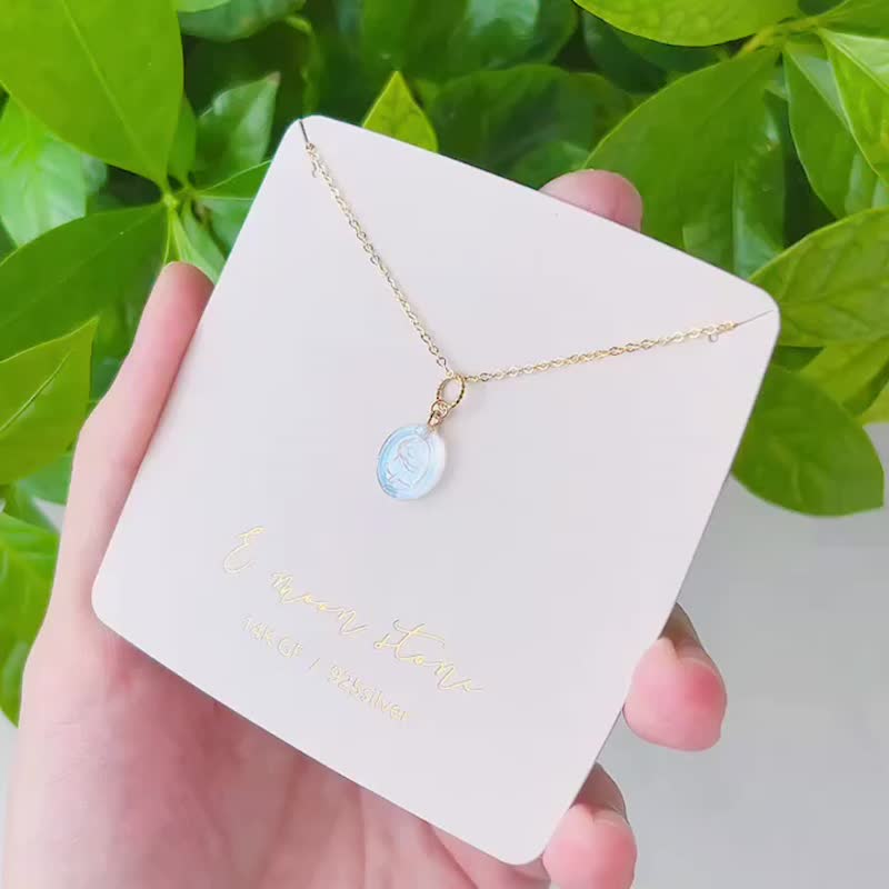 提升直觉 平静心灵 古典玫瑰小画框 蓝晕月光石14K 项链 - 锁骨链 - 水晶 透明