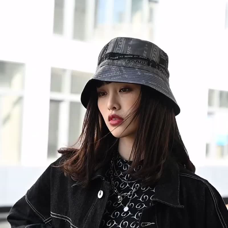 反光变形虫双面渔夫帽 - 帽子 - 棉．麻 黑色