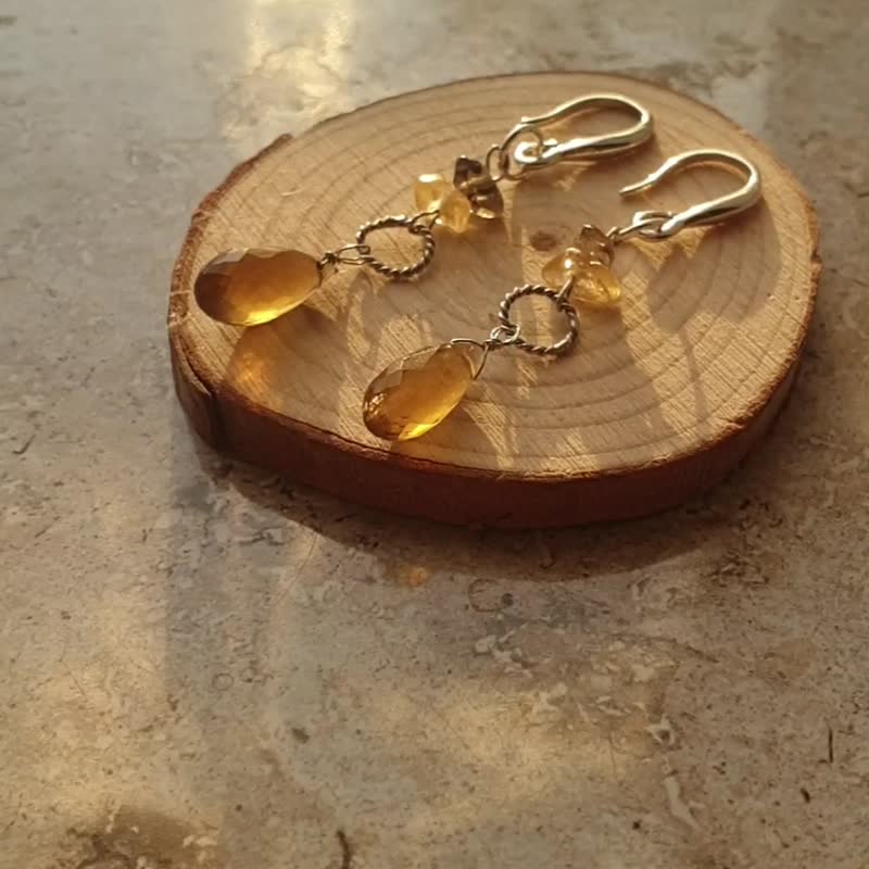 Citrine Teardrop Earrings, 925 Silver, Aries, Gemini Gift, Leo, Aquarius Crystal - 耳环/耳夹 - 半宝石 黄色