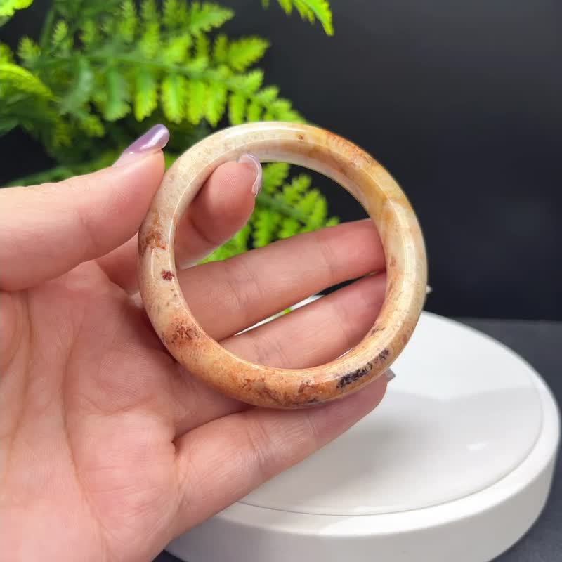 珊瑚玉手镯 52MM 橙色 凤尾纹 玉化菊花石手环 缓解情绪 平静疗愈 - 手链/手环 - 宝石 