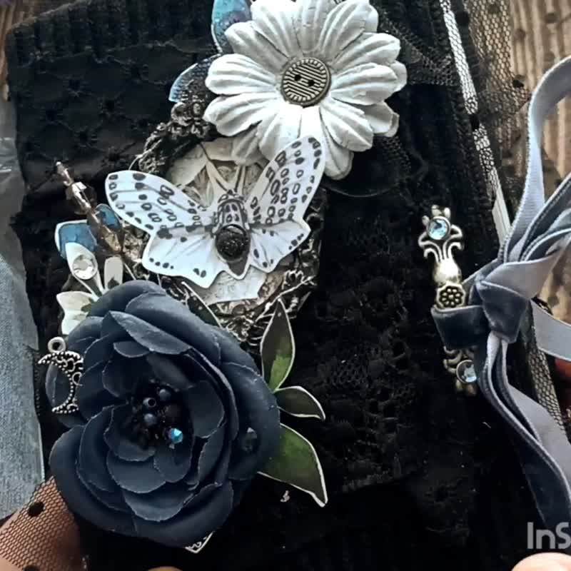 哥德风女巫魔法书拼贴杂志 手工制作 暗黑蕾丝 花卉飞蛾笔记本 - 笔记本/手帐 - 纸 黑色