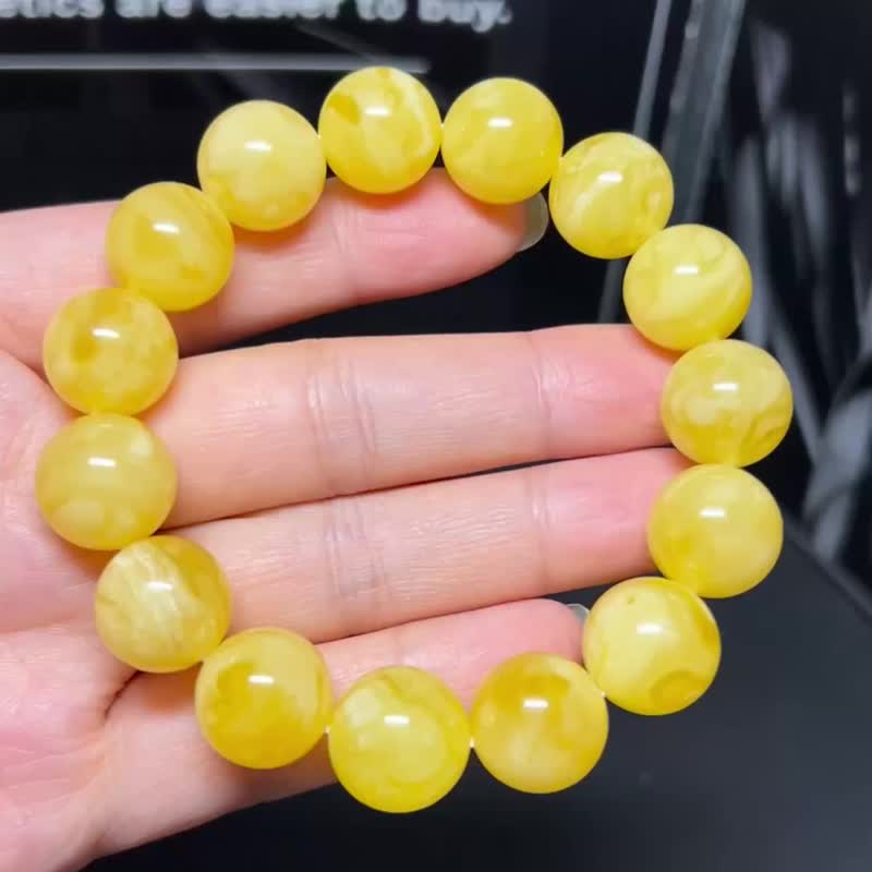 天然波罗的海蜜蜡圆珠手串   原矿无优化 俄料鸡油黄飘白花 - 手链/手环 - 水晶 