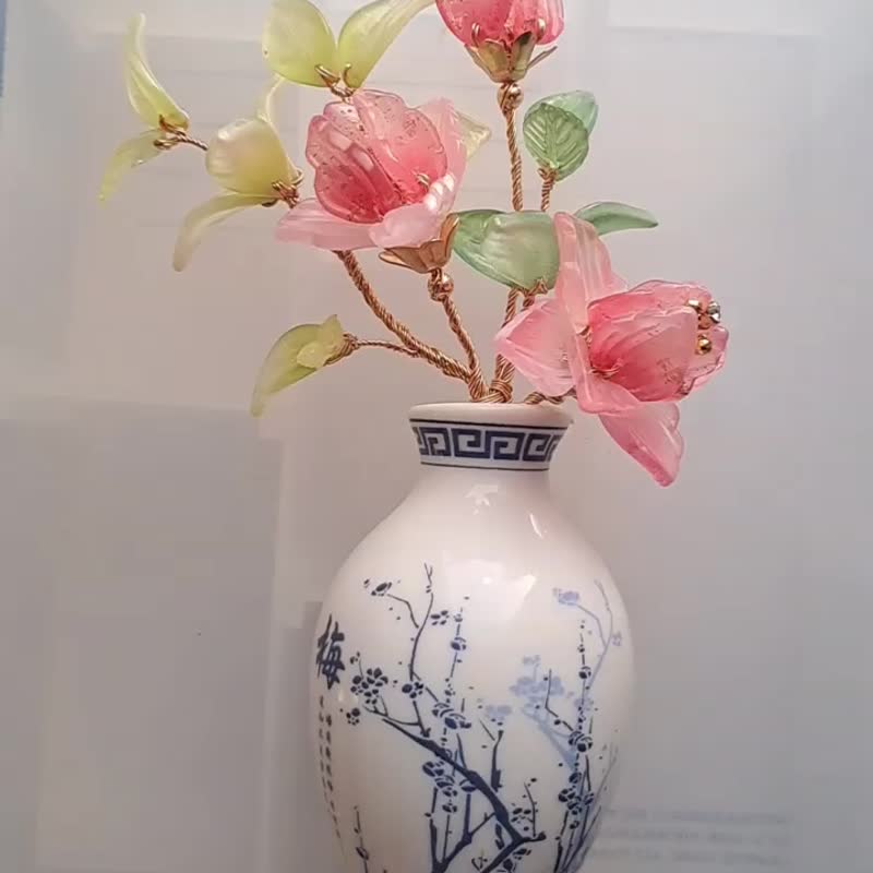 【中国风花瓶-三角梅】磁铁 ∕ 冰箱贴 ∕ 扩香瓶 - 摆饰 - 玻璃 红色