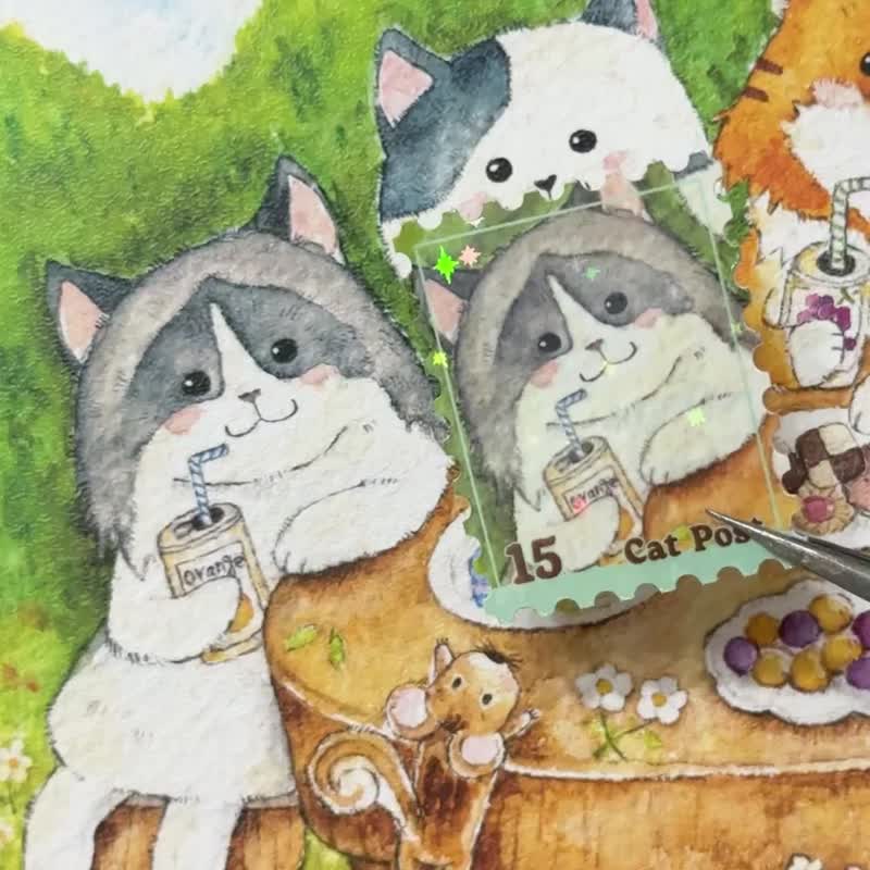 Mr.307小七先生_邮票造型防水贴纸+明信片套组 - 贴纸 - 纸 