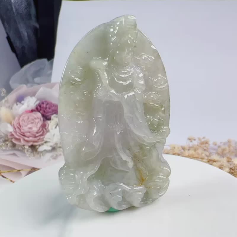 天然飘花翡翠妈祖牌 | 天然A货翡翠 | 送礼 - 其他 - 玉石 绿色