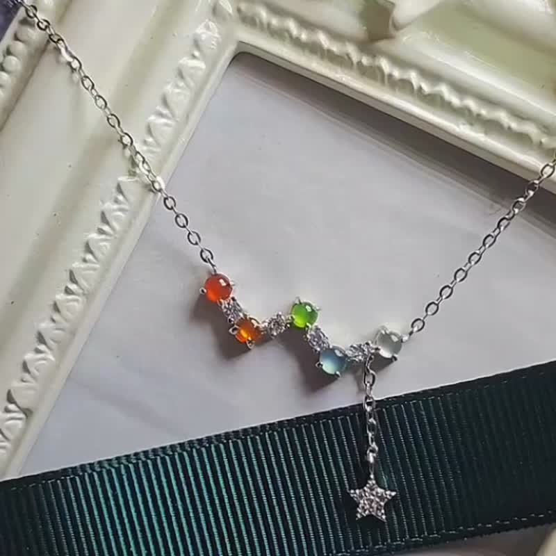 |幸运彩虹仙子|A货翡翠冰玻多宝彩虹蛋3mm纯银镀18k仙气项链 - 项链 - 玉石 