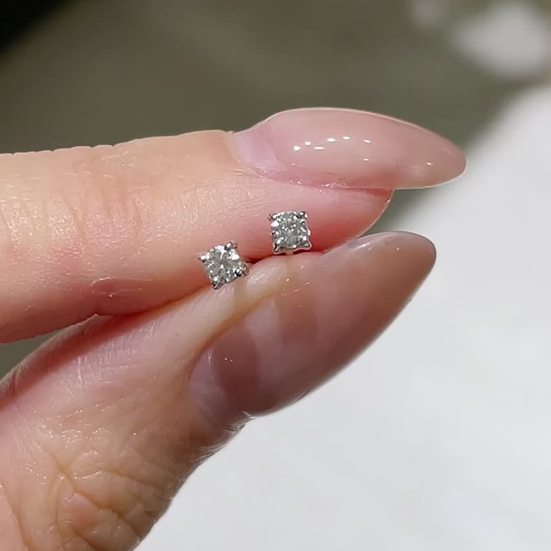 方糖单钻耳环 - 耳环/耳夹 - 钻石 金色