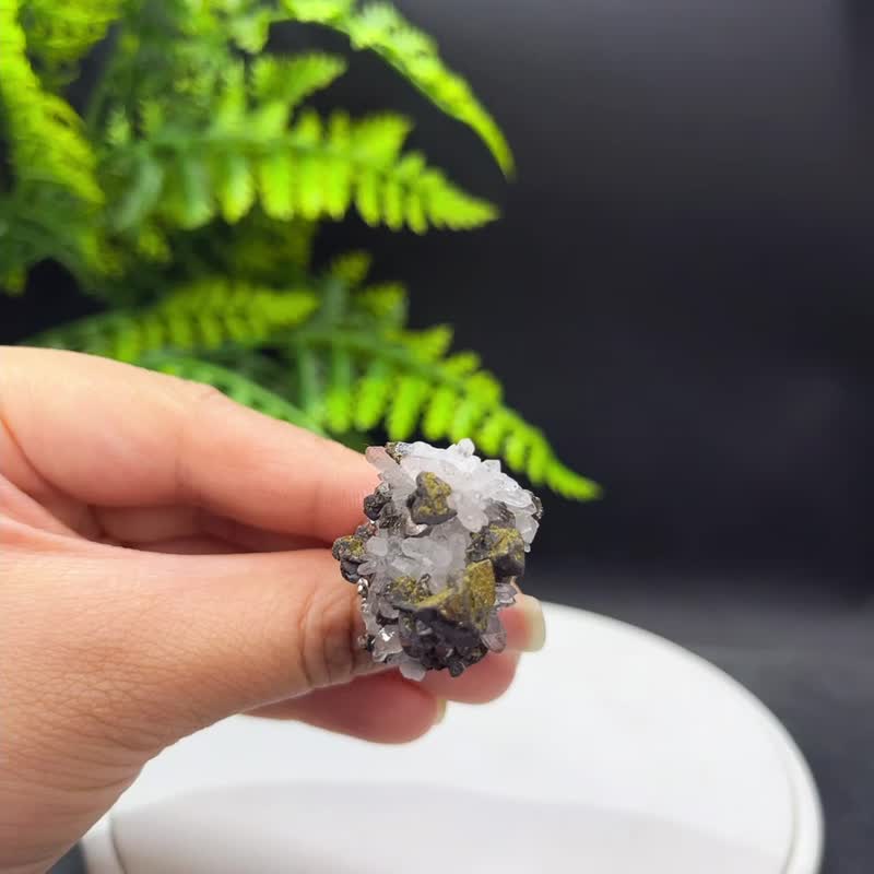 白水晶共生金属矿 活口戒指 随形原石标本 矿物手工指环 S925银 - 戒指 - 水晶 