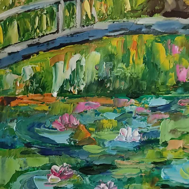 Water Lilies Oil Painting Original, Monet Pond Landscape, Impasto Wall Art - 海报/装饰画/版画 - 其他材质 多色