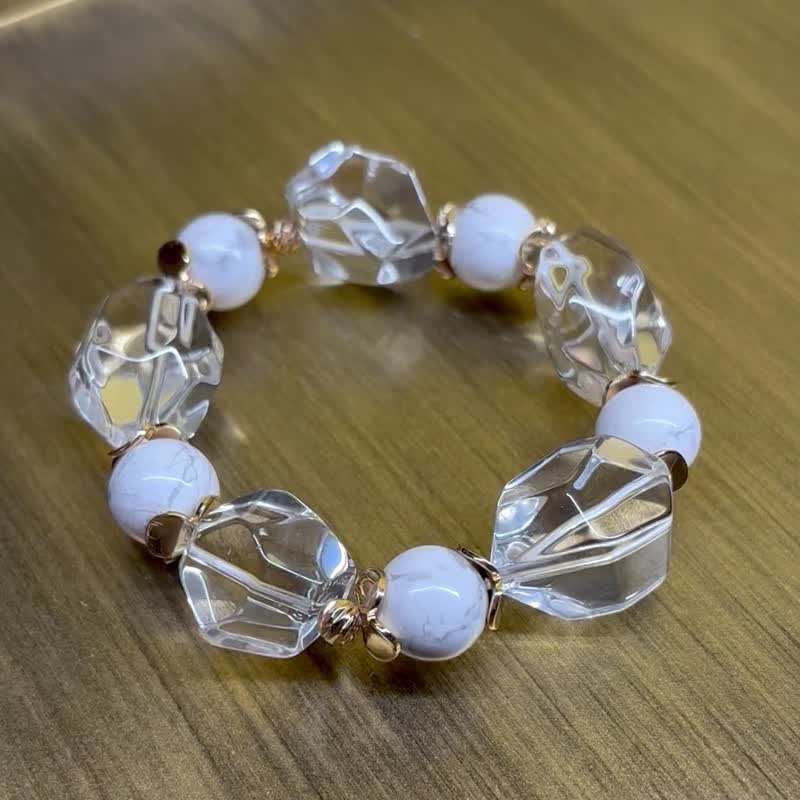 白松石 白水晶 高贵 优雅 能量晶石 水晶手链 手链 水晶 水晶手链 - 手链/手环 - 水晶 金色