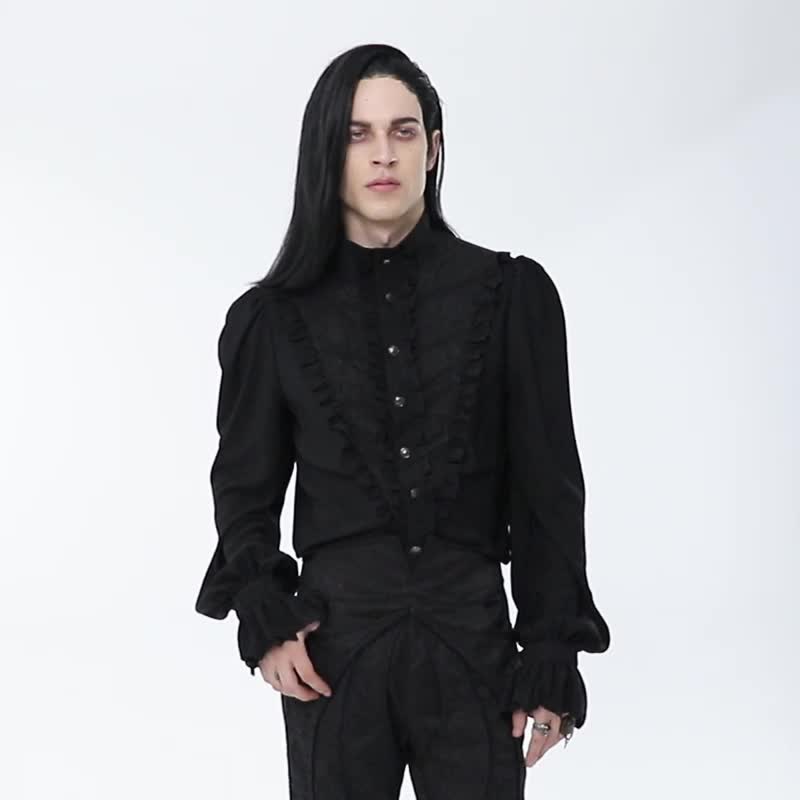 哥德巫师宽松雪纺古典衬衫 - 男装衬衫 - 其他材质 黑色