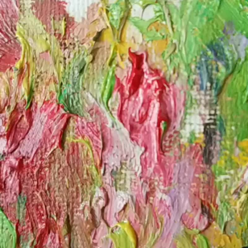 鲜花丛中的翠鸟/原创厚堆油画/独一无二 - 摆饰 - 棉．麻 
