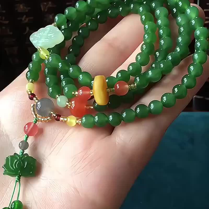 和田玉碧玉 6毫米108颗佛珠无黑点 手链 毛衣链 吊坠 - 手链/手环 - 水晶 