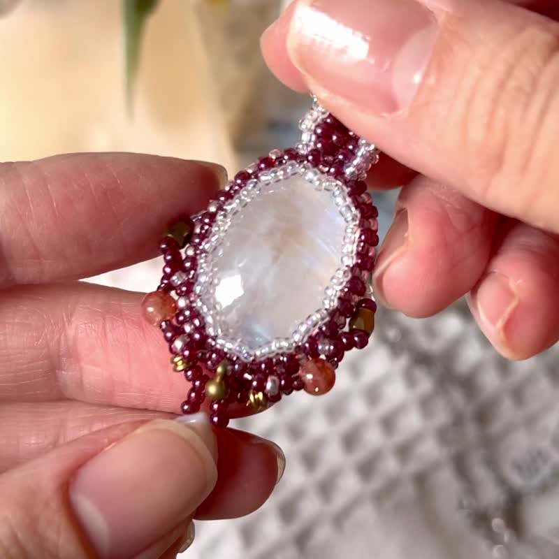 月亮 贝母 玻璃米珠 串珠吊坠 配宝石绕制链 - 项链 - 半宝石 紫色