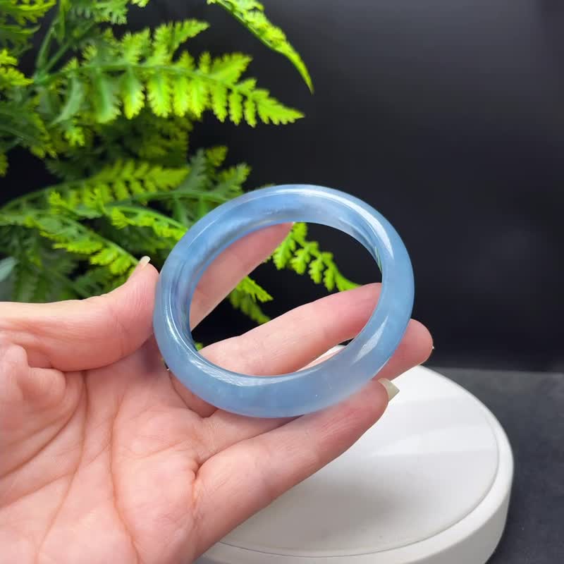 浓郁深蓝海蓝宝手镯59MM 优质猫眼星光冰润蓝色宝石手环 平衡情绪 - 手链/手环 - 宝石 蓝色
