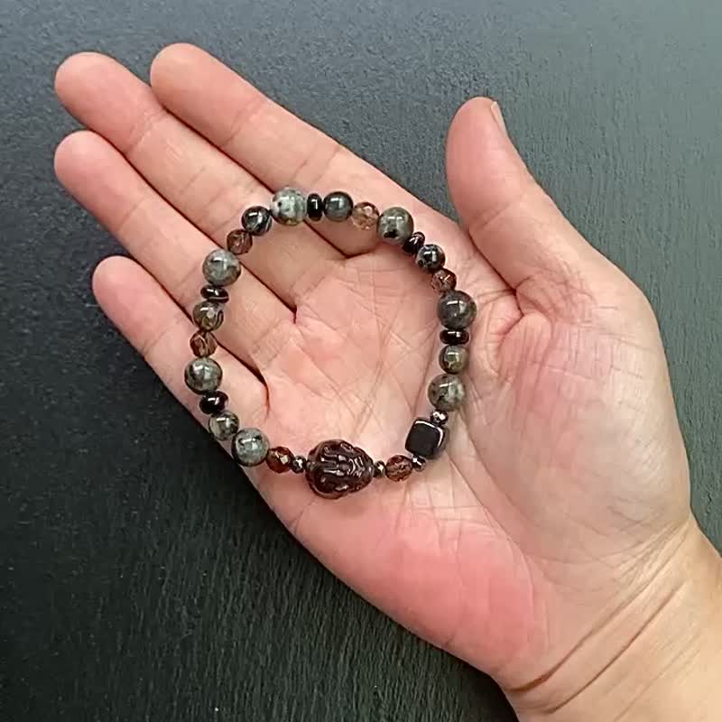 火焰石x茶晶 x彼得石x黑胆石x玛瑙x冰曜石龙龟手链 财运 化太岁 - 手链/手环 - 水晶 多色