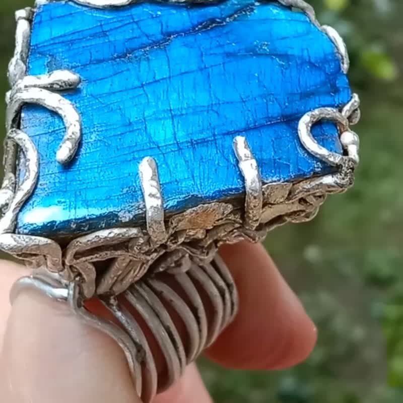 拉长石手工银戒纯银戒指~**夜**~ Labradorite Silver Ring - 戒指 - 纯银 