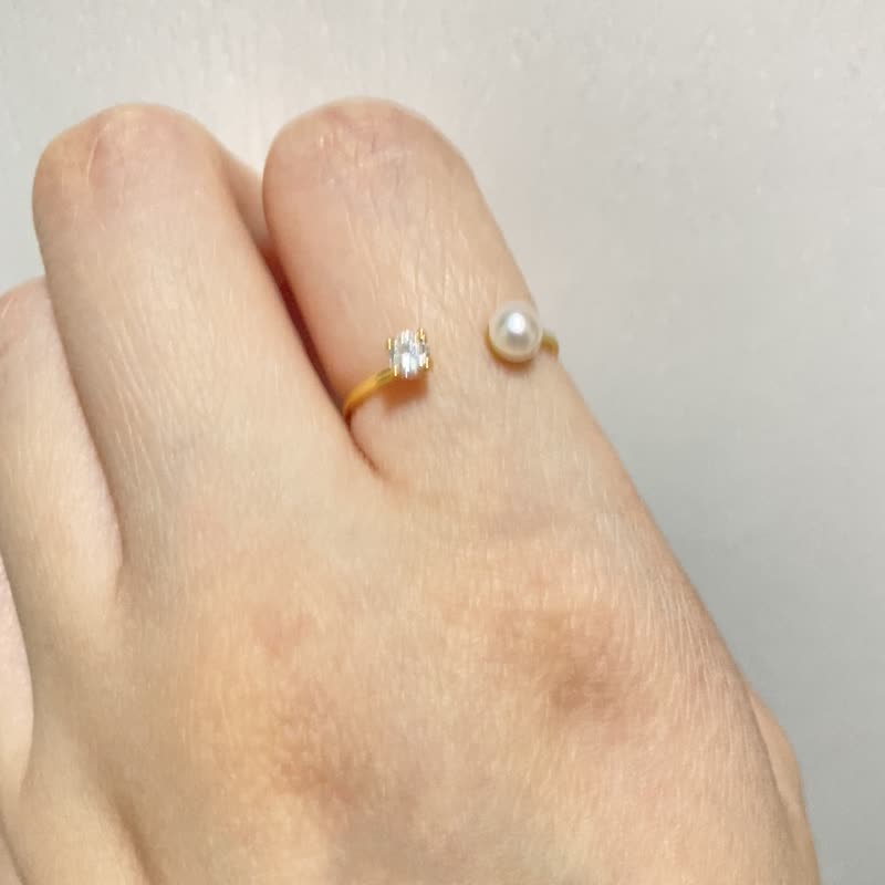 【优雅大方】 全纯银戒指 天然淡水珍珠 925纯银 (银/金) - 戒指 - 纯银 银色