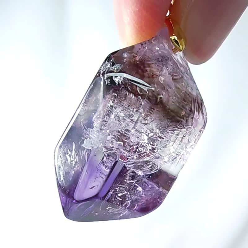 稀有 超七水晶 Super7 原矿 六面 双尖 清透 骨干 坠子 项链 单品 - 其他 - 宝石 紫色