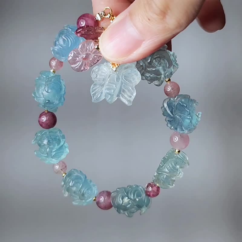 海蓝宝 牡丹 花开富贵 蝴蝶 碧玺 所愿皆成 智慧 手链 单品 礼物 - 手链/手环 - 宝石 蓝色