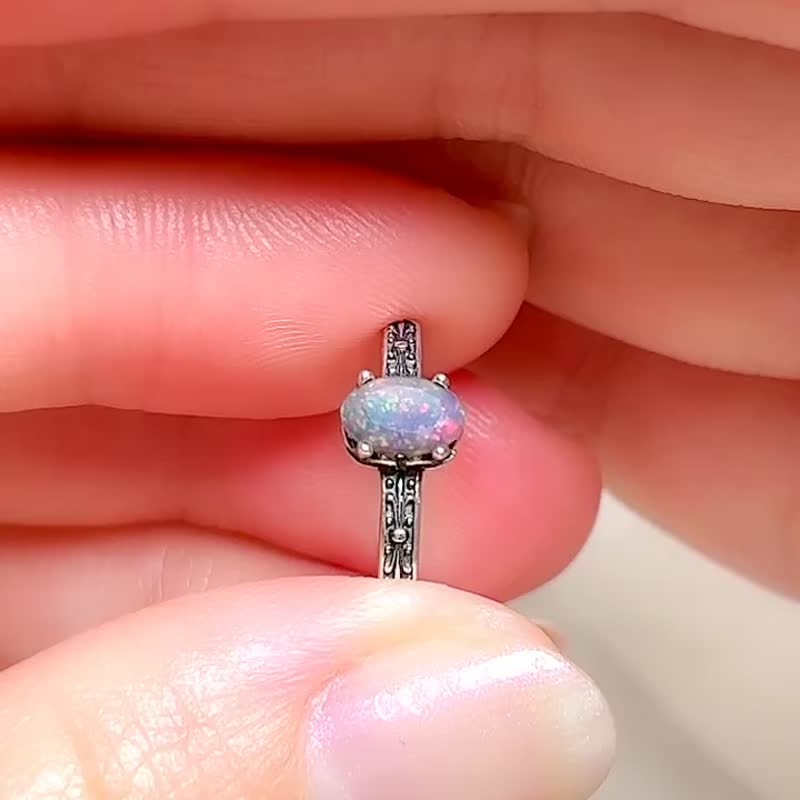 极稀有 灰紫星幻  黑欧泊戒指 / 蛋白石 / 925纯银 / Opal - 戒指 - 宝石 紫色