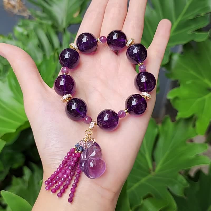 顶级紫水晶 红宝石 梅花碧玺 葫芦 大红大紫 智慧 手链 单品 礼物 - 手链/手环 - 宝石 紫色