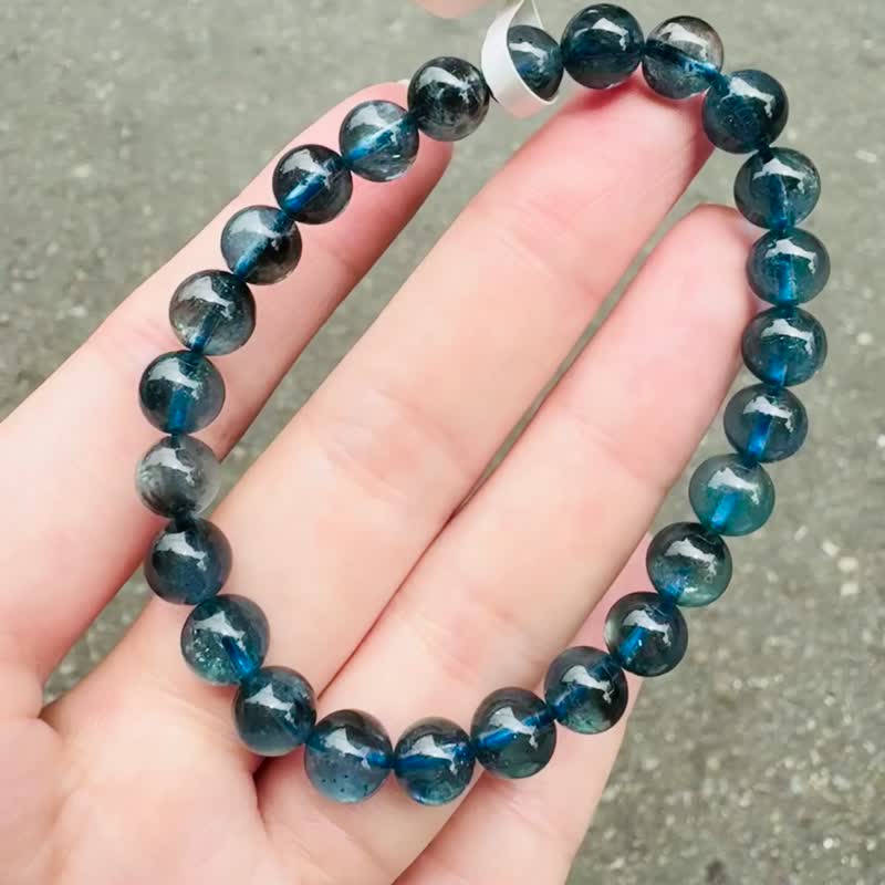 天然魔鬼海蓝宝7mm14.16g金属光泽冥想水晶首选释放压力店主自用 - 手链/手环 - 水晶 蓝色